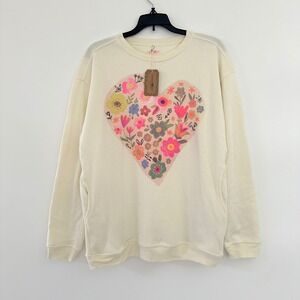 NEW Natural Life Floral Heart Graphic Sweatshirt Size XS Pockets Boho Cottage
